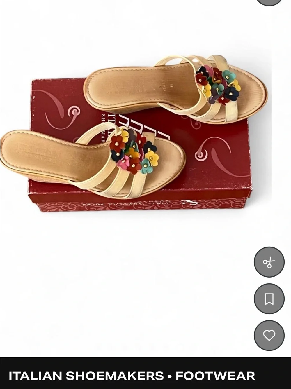 Italian Shoemakers Beige Leather Slide Sandals with Multicolor Floral Accents